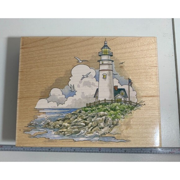 Lighthouse 80158 Ocean Seaside Seagulls D Morgan Stamps Happen Rubber Stamp - Picture 7 of 10